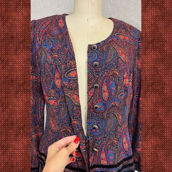 Vintage 1980s Kathie Lee Dress Paisley Dark Academia Purple Blue Sz S/M - Picture 5 of 9